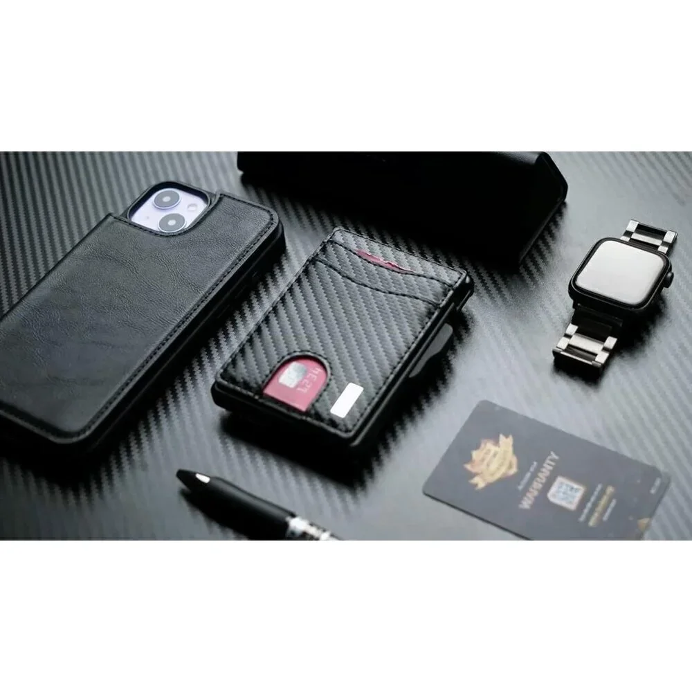 🆕Men Black with Money Clip Slim Leather Slots Credit Card Holder RFID Wa…